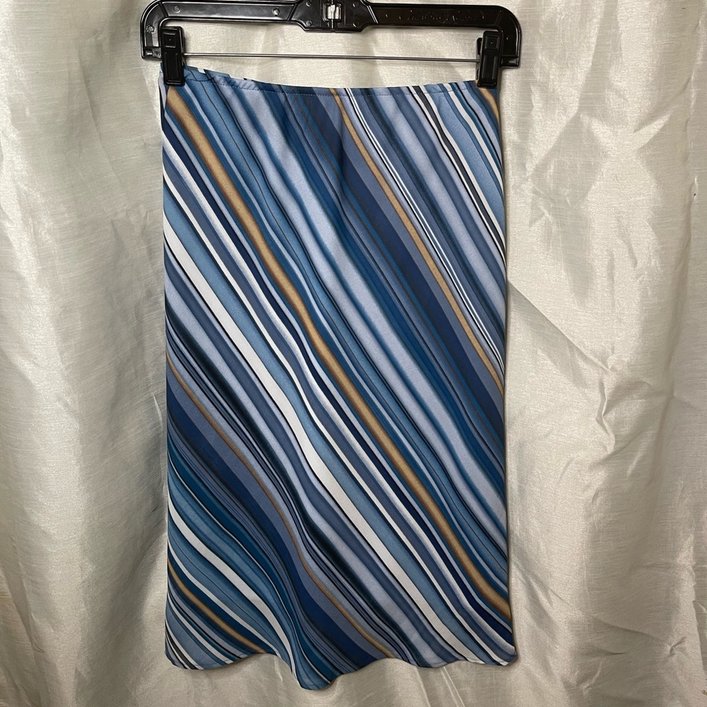 y2k Blue Tan Diagonal Striped Flowy Midi Summer Skirt